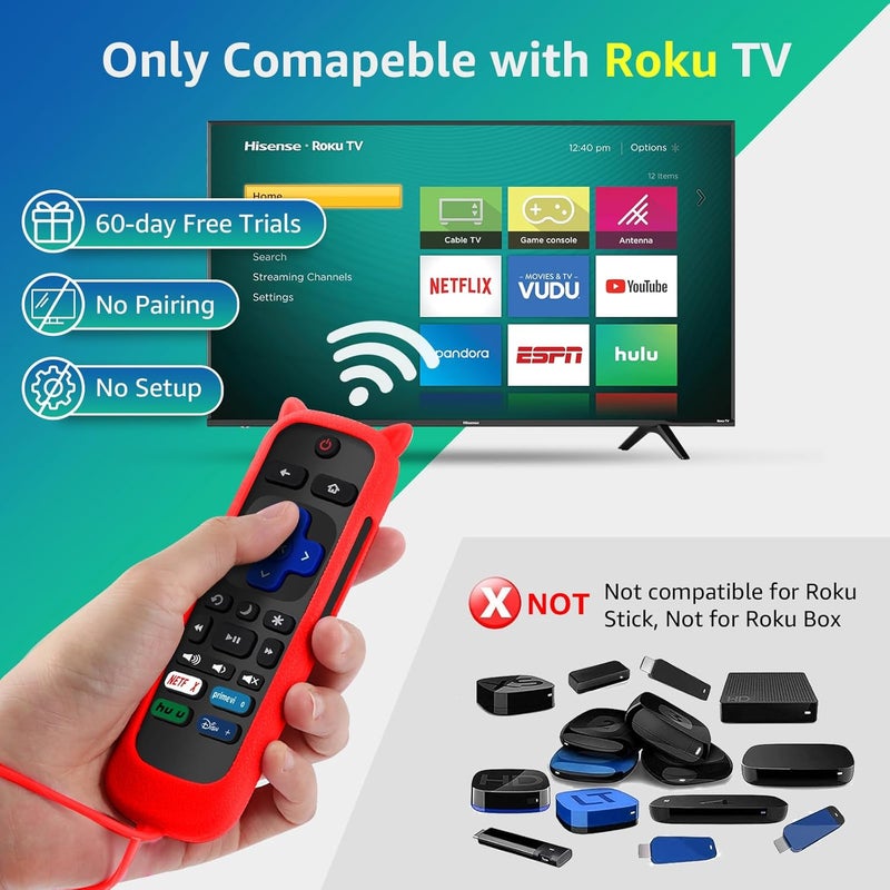 OneBom (2+2 Packs) Replacement Remote for Roku TV with Soft Protective Silicone Cover(Glow in The Dark), Universal Remote for TCL Roku/Hisense Roku/Onn Roku/Sharp Roku/Element Roku/Philips Roku Smart TV - Image 2